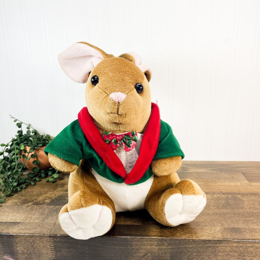 18"‎ Vintage Christmas Velveteen Rabbit Plush Green Coat Commonwealth 1995